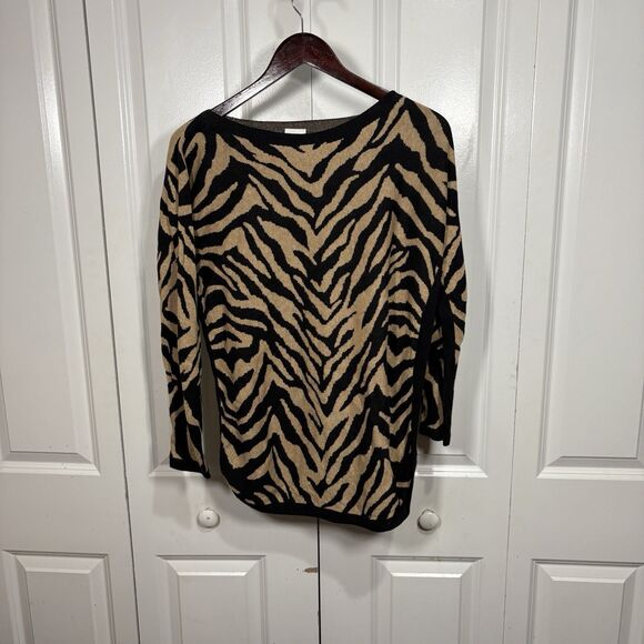 Cabi Sweater Womens S Zebra Animal Print Knit Long Sleeve Brown Black Boho Chic - Picture 1 of 7